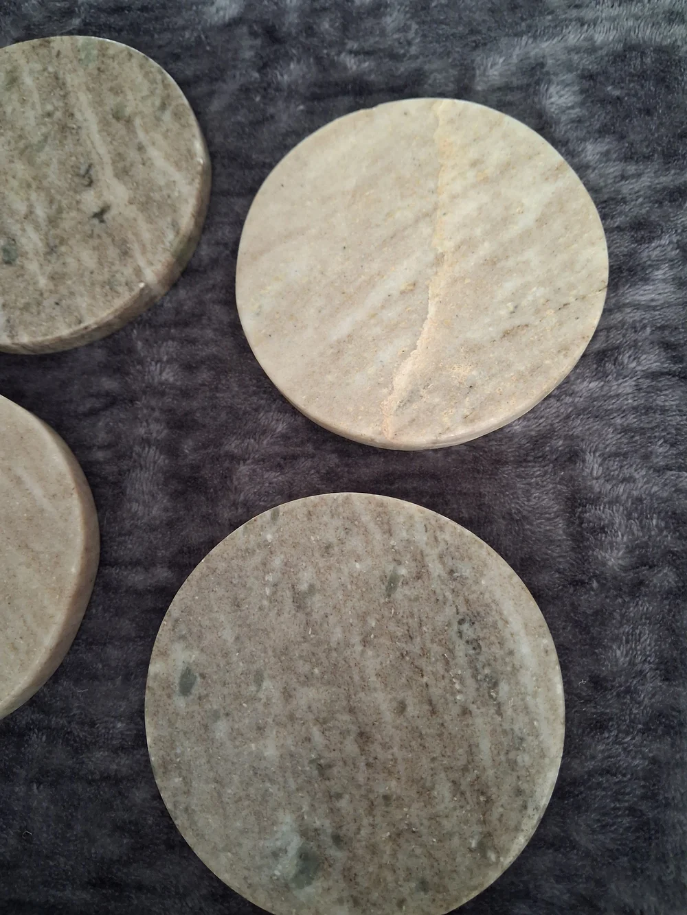 Round Marble Coaster Set, Beige/Gray, Stackable, 4-Pack